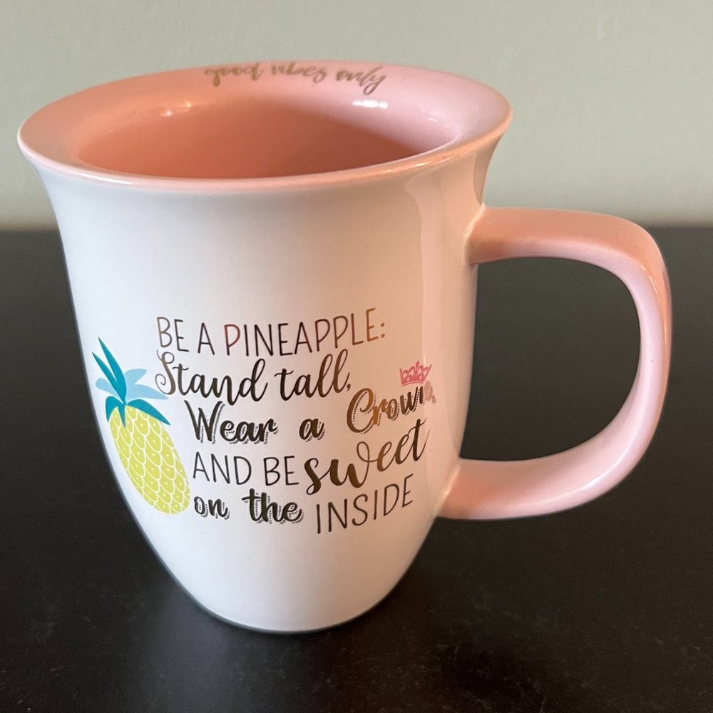 10 Strawberry Street Be A Pineapple Mug | Pink Gold Crown Cup 14oz Cute Gift